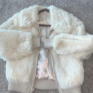 100% rabbit fur zip up sweater lined with beautiful satin!